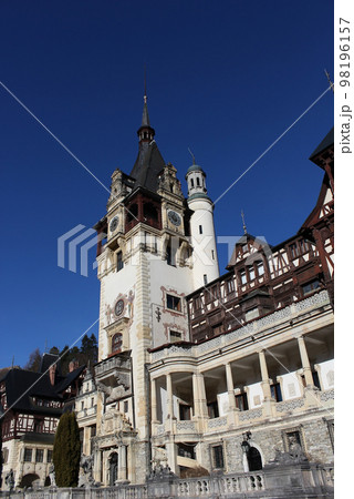 Peles castle Sinaia at sunny day at Transylvania, Romania protected by Unesco World Heritage Site 98196157