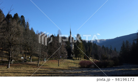Peles castle Sinaia at sunny day at Transylvania, Romania protected by Unesco World Heritage Site 98196172