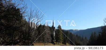 Peles castle Sinaia at sunny day at Transylvania, Romania protected by Unesco World Heritage Site 98196173