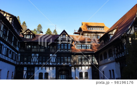 Sinaia, Romania. Typical architecture with german influence in the city from Carpathian Mountains Sinaia, Romania. Typical architecture with german influence in the city from Carpathian Mountains 98196176