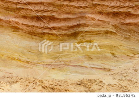 sand layers structure. sedimentary rock-sandstone. Surface of wall. industrial quarry. opencast mining. 98196245