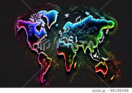 neon world map. Generative AI 98196496