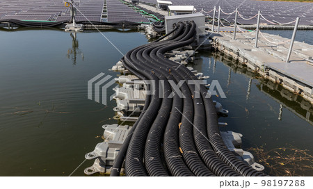 The main power cable installed with flexible cable conduit to Floating Solar PV System. 98197288