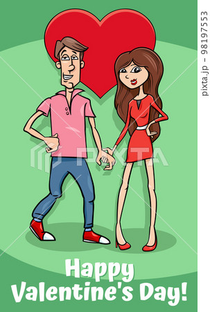 valentine card with cartoon young couple in love 98197553