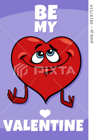 Valentine card with cartoon heart character in love 98197554