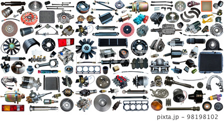 Big collection of auto spare parts for maintenance and car repair. Borders of car parts. 98198102