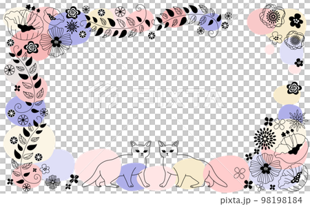 Scandinavian style flowers and cute hand drawn frame of cats 98198184