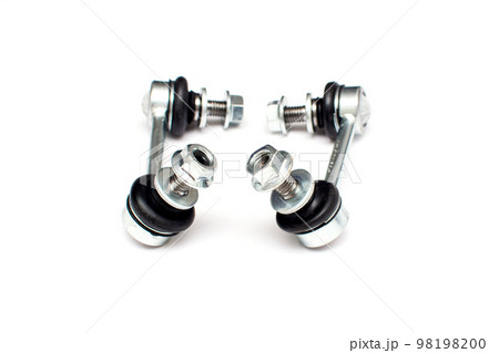 Suspension stabilizer bar car spare part. Thrust of two spherical joints isolated on a white background. 98198200