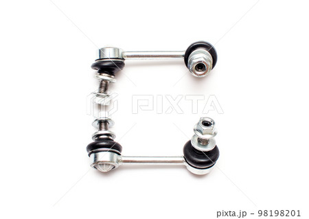 Suspension stabilizer bar car spare part. Thrust of two spherical joints isolated on a white background. Suspension stabilizer bar car spare part. Thrust of two spherical joints isolated on a white background. 98198201