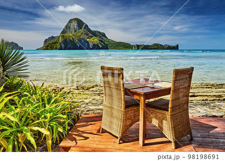 Outdoor terrace of the beach restaurant Outdoor terrace of the beach restaurant 98198691