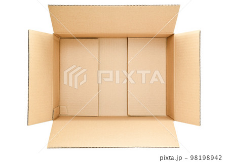 開いた段ボール箱の真俯瞰_開いたダンボール箱の真上_白背景 98198942