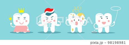 Dental Hygiene with White Teeth on Blue Background Vector Set Dental Hygiene with White Teeth on Blue Background Vector Set 98198981