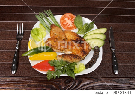 roast chicken in plate roast chicken in plate 98201341