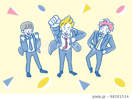 拳を突き上げる男性と陽気な同僚 98201514