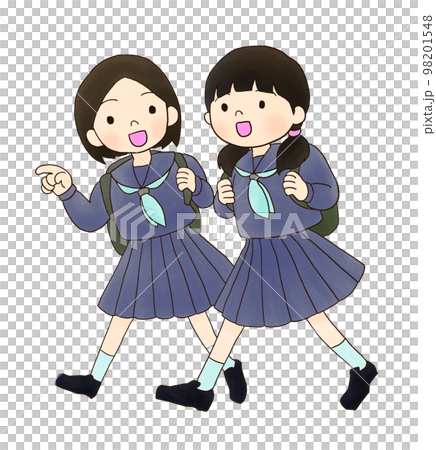 楽しそうに話す二人の女子中学生、女子高生のイラスト 楽しそうに話す二人の女子中学生、女子高生のイラスト 98201548
