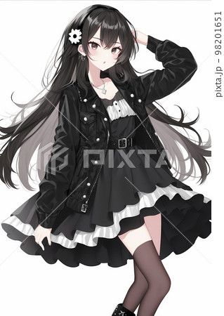 黒のレザージャケットを着こなすカッコいい女性「AI生成画像」 98201651