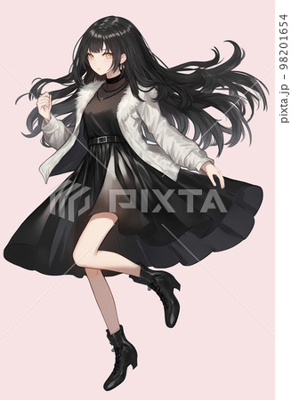 白のレザージャケットを着こなすカッコいい女性「AI生成画像」 98201654