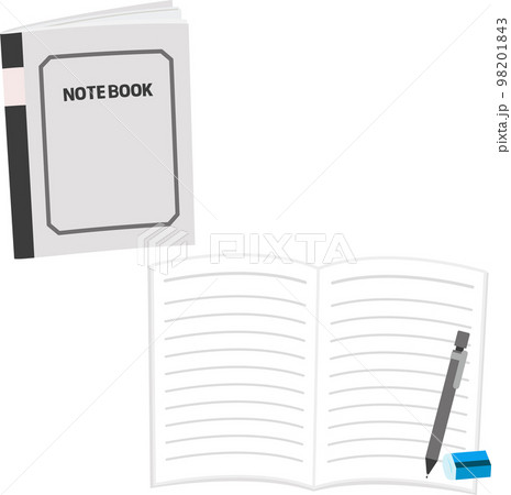 開いたノートとペンと消しゴム 開いたノートとペンと消しゴム 98201843