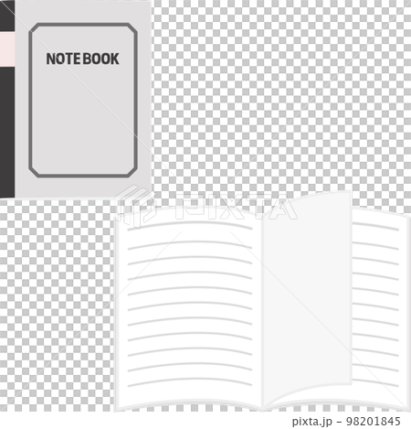 ノートの表紙と開いたノート 98201845