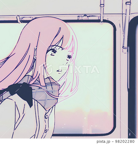 窓の外の景色を眺める通学中の生徒「AI生成画像」 98202280