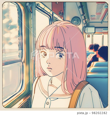 カメラ目線の通学中の生徒「AI生成画像」 98202282