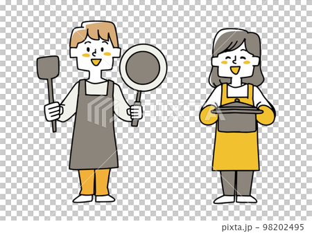 料理をしている男女のイラストセット 98202495