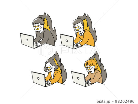 パソコンの前で激怒している人物のイラストセット 98202496