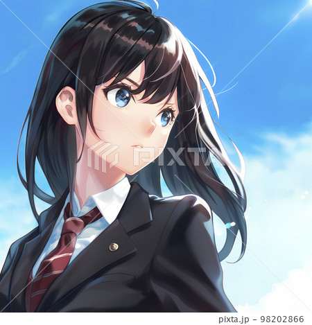 澄み渡る青空と女子生徒「AI生成画像」 98202866