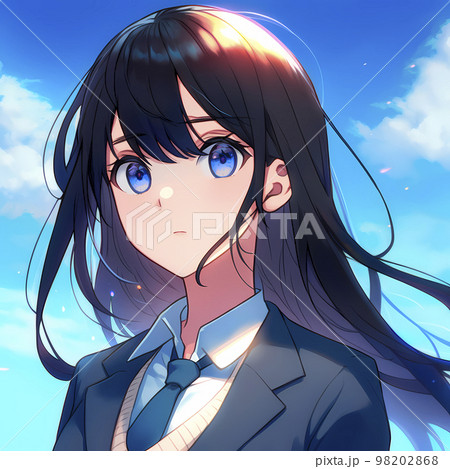 A clear blue sky and a female student... - Stock Illustration [98202868] -  PIXTA