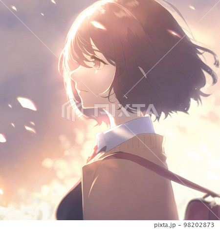女子生徒　桜が満開の季節　卒業式　入学シーズン「AI生成画像」 98202873
