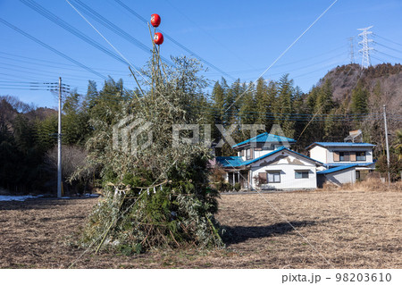 どんど焼きの準備 群馬県吾妻郡 どんど焼きの準備 群馬県吾妻郡 98203610