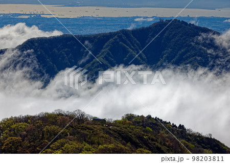 丹沢・塔ノ岳から見る雲湧く大山と横浜方面の眺望 丹沢・塔ノ岳から見る雲湧く大山と横浜方面の眺望 98203811