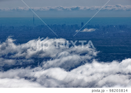 丹沢・塔ノ岳から見る都心のビル群と東京スカイツリー 丹沢・塔ノ岳から見る都心のビル群と東京スカイツリー 98203814