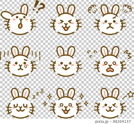 Rabbit emotions facial expression icon set white background 98204137