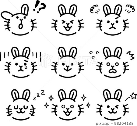 うさぎ　喜怒哀楽　表情　アイコン　セット　モノクロ 98204138