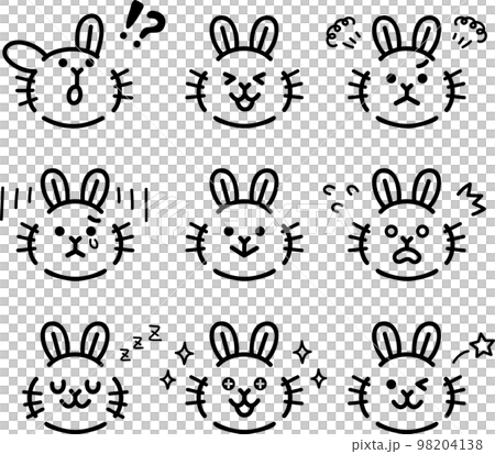 うさぎ　喜怒哀楽　表情　アイコン　セット　モノクロ 98204138