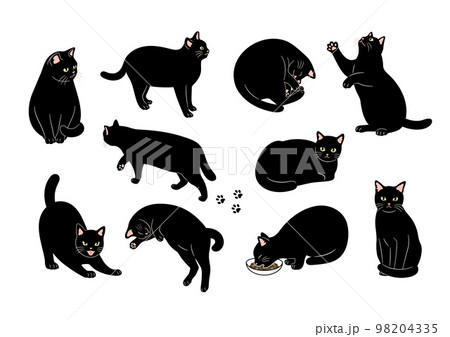 黒猫のいろいろなポーズのイラスト 98204335