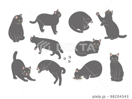 黒猫のいろいろなポーズのイラスト 98204343