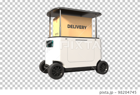Delivery robot in front of the house, Autonomous delivery robotic on transparent background, PNG file 98204745