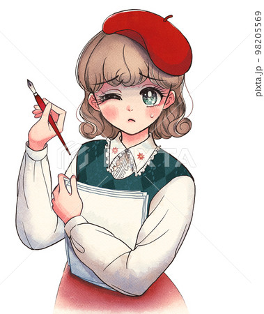 レトロファッションの女の子 クリエイター系の学生のイラスト素材