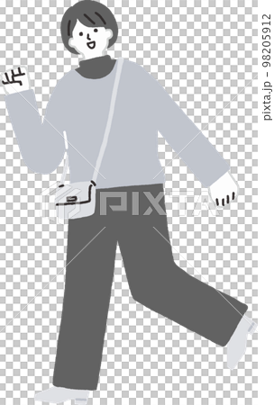 楽しくお出かけする女性のイラスト(モノクロ風) 楽しくお出かけする女性のイラスト(モノクロ風) 98205912