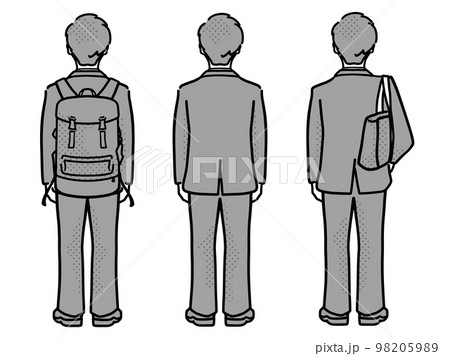 制服の男子学生後ろ姿　セット　グレー 98205989