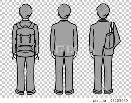 制服の男子学生後ろ姿　セット　グレー 98205989