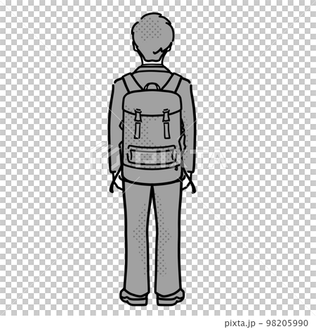 Back view of a male student in uniform with a rucksack gray 98205990