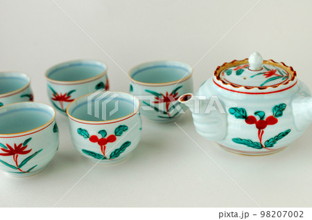 美濃焼赤絵の湯呑みセット 98207002