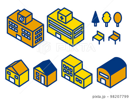 アイソメの建物アイコンセット 98207799