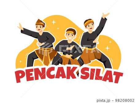 Pencak Silat Sport Illustration with People Pose Martial Artist from Indonesia for Web Banner or Landing Page in Flat Cartoon Hand Drawn Templates 98208002