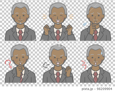 衣服的一個年長黑人 各種各樣的面部表情 衣服的一個年長黑人 各種各樣的面部表情 98209904