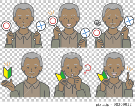 〇✕マークや初心者マークを持つ、高齢の黒人男性 98209932