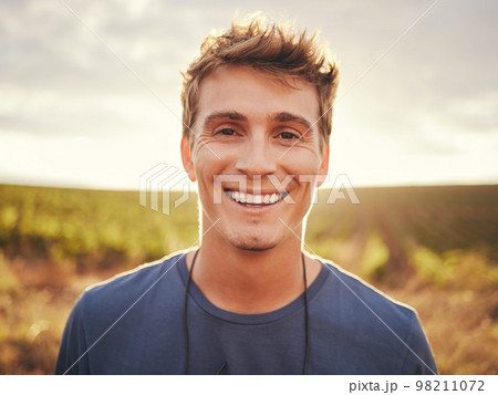 Happy, face and nature with a man at sunset, - Stock Photo [98211072] -  PIXTA